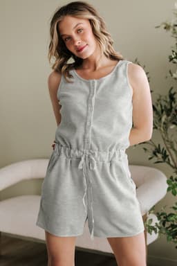 image-Light Grey Waffle Knit Sleeveless Romper Buttoned