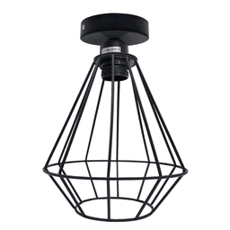 image-Vintage Wire Cage Ceiling Light Metal Round Ceiling Rose E27 Light Fitting 60W Lighting Bulb Holder
