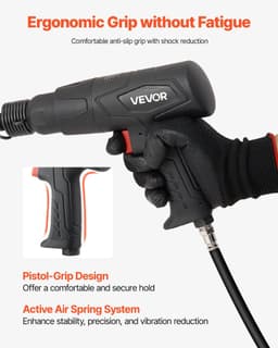 image-VEVOR Air Hammer, 2500-2700BPM Pneumatic Hammer with 2.76-inch Stroke & 4PCS 6.7" Long Barrel Chisels, Pistol-Grip Compact Air Chisel Pneumatic Shovel Tool for Cutting Scraping Demolishing