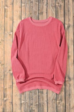 image-Strawberry Pink Ribbed Corded Oversized Sweatshirt