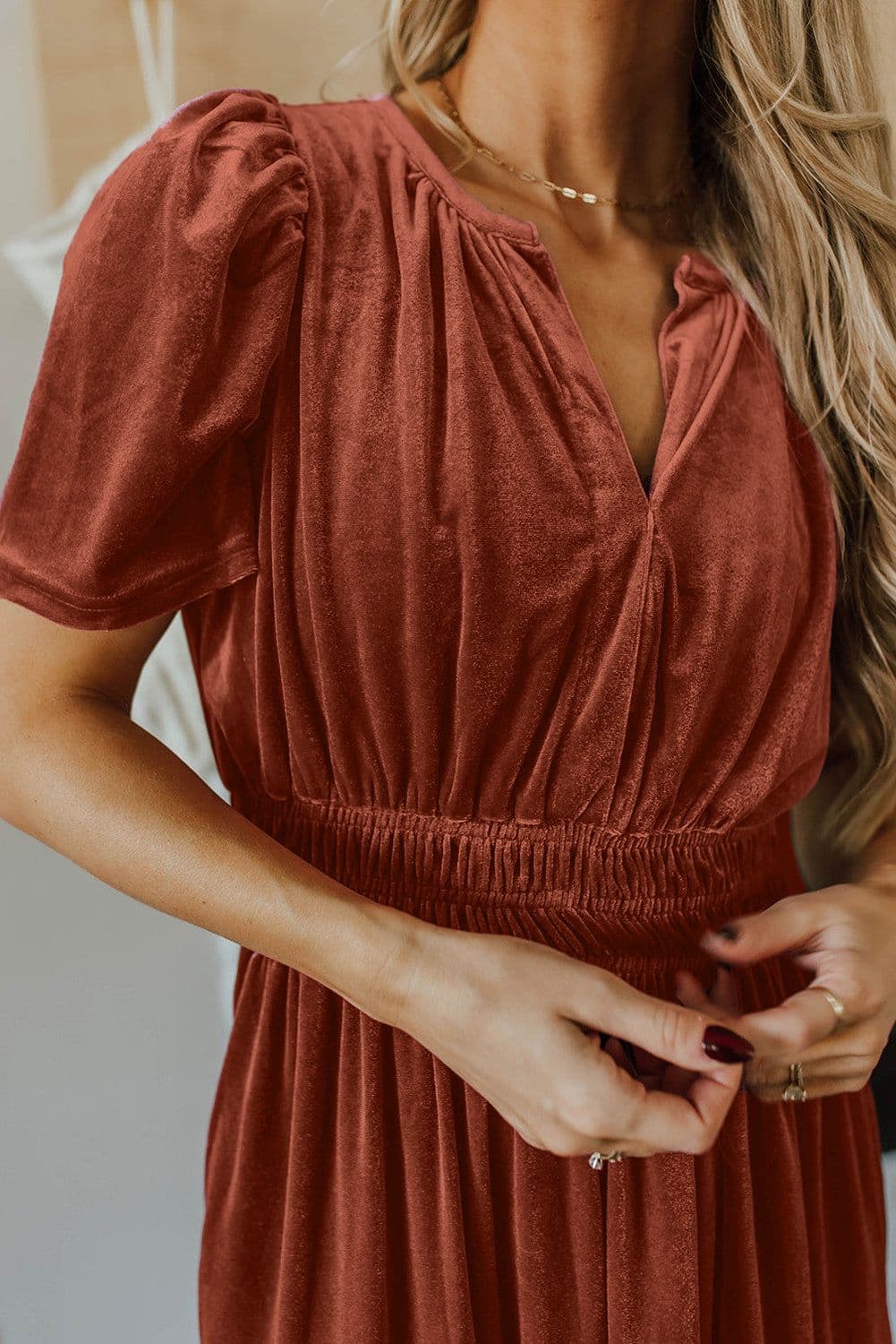 image-Red Dahlia Velvet Tiered Maxi Dress - Short Sleeve