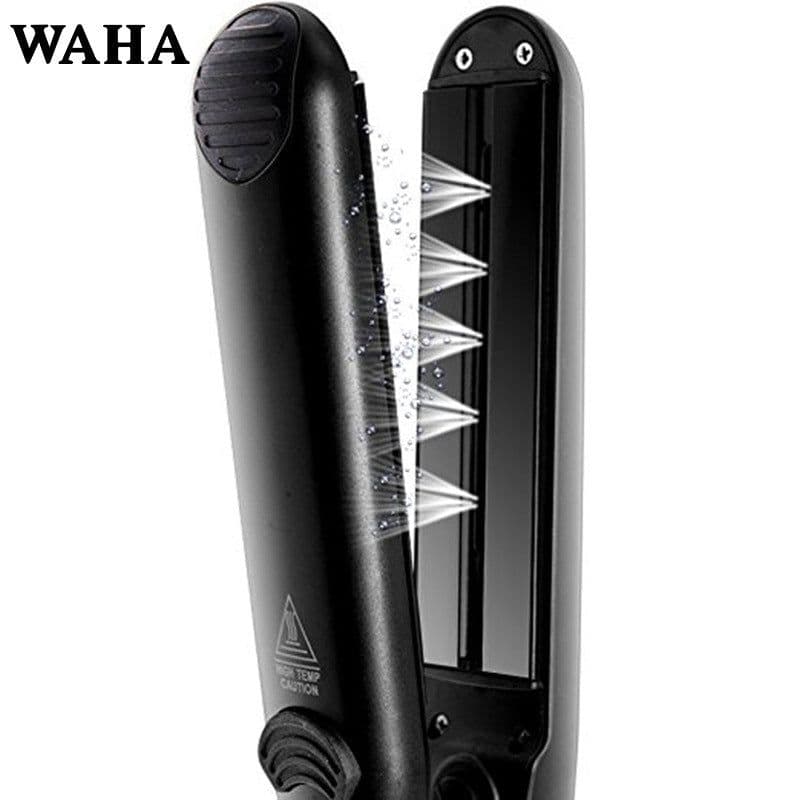image-Hair Straightener Curling Iron 2-in-1 Wet Dry Steam Roller Black Brown