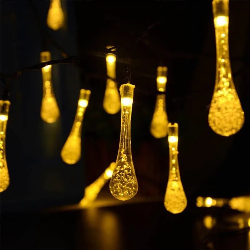 image-Solar Powered Raindrop String Lights 5M 30 LED Waterproof Outdoor