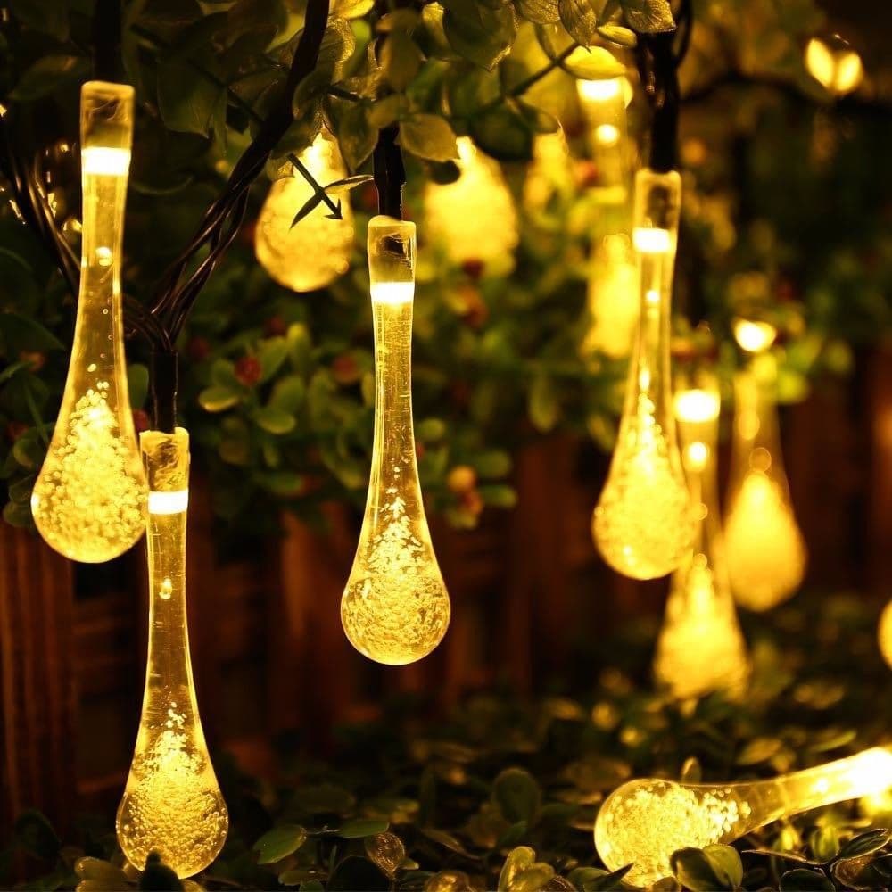 image-Solar Powered Raindrop String Lights 5M 30 LED Waterproof Outdoor