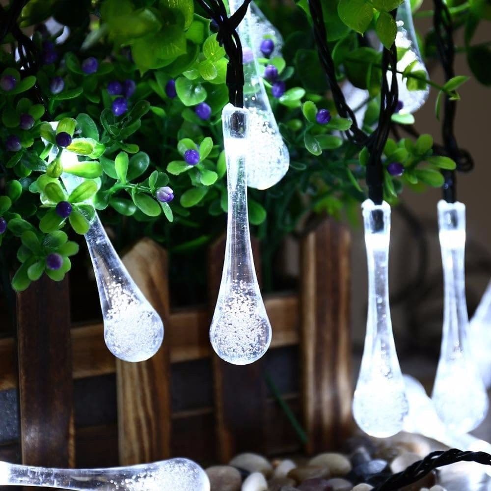 image-Solar Powered Raindrop String Lights 5M 30 LED Waterproof Outdoor