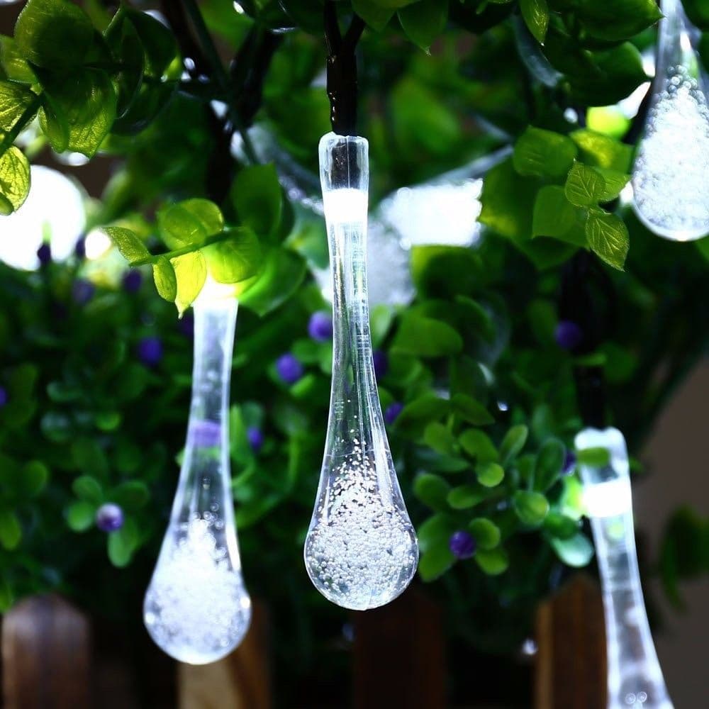 image-Solar Powered Raindrop String Lights 5M 30 LED Waterproof Outdoor