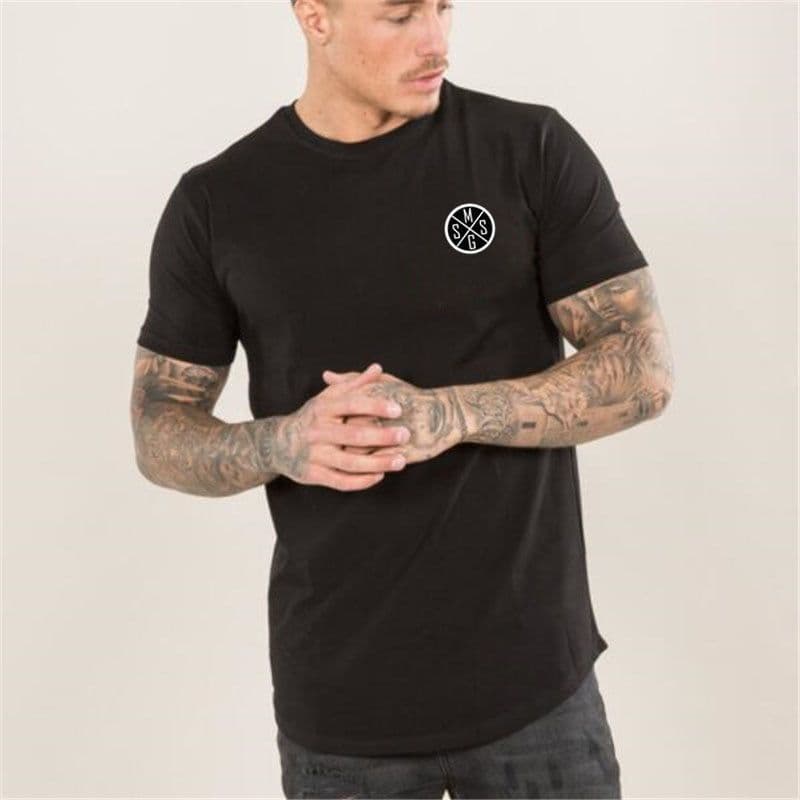 image-Men's Slim Fit Cotton T-Shirt Letter Print Short Sleeve Crew Neck