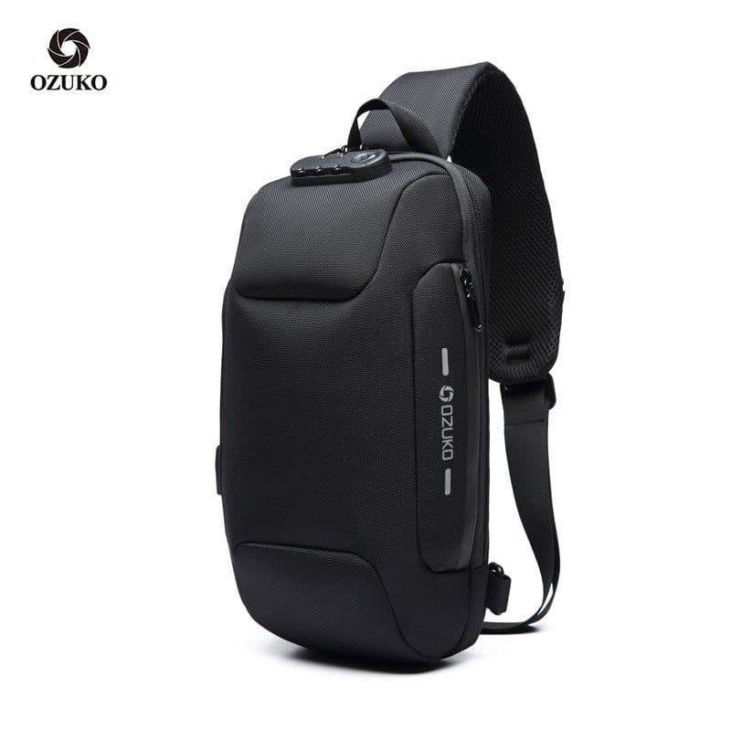 image-OZUKO USB Anti-Theft Waterproof Oxford Cloth Chest Bag for Men