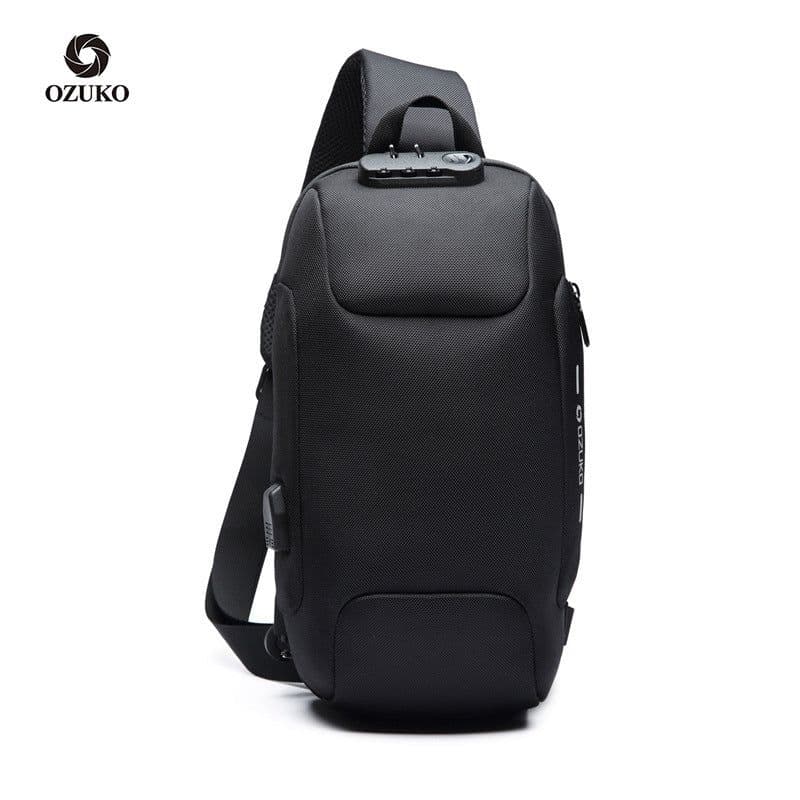 image-OZUKO USB Anti-Theft Waterproof Oxford Cloth Chest Bag for Men