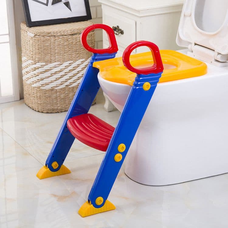 image-Children's Folding Toilet Training Seat with Ladder and Armrests