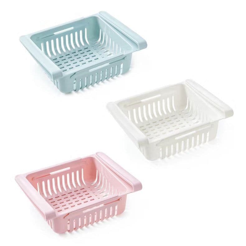 image-Refrigerator Retractable Drawer Storage Basket Organizer Box