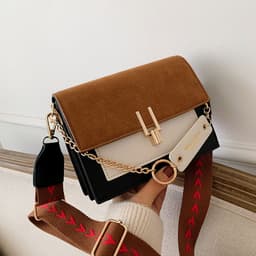 image-Korean Style PU Leather Small Square Crossbody Bag Brown