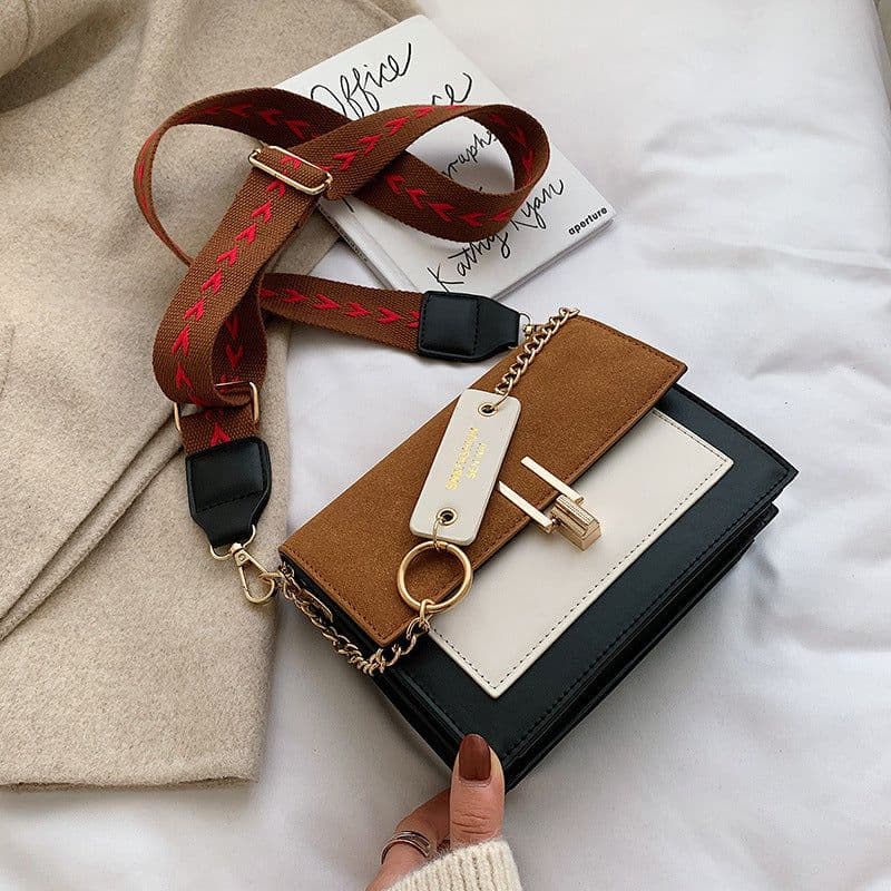 image-Korean Style PU Leather Small Square Crossbody Bag Brown