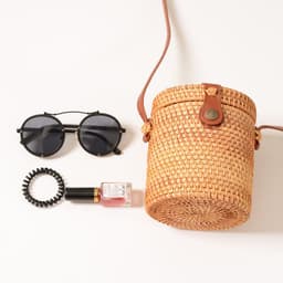 image-Handmade Rattan Woven Bucket Bag Mini Crossbody with Leather Buckle