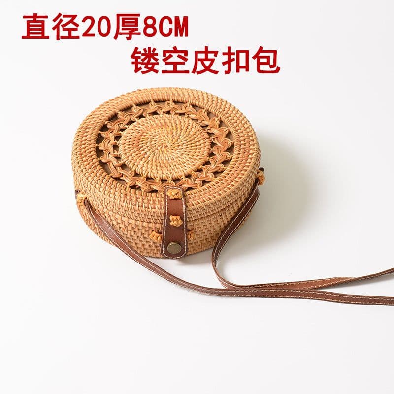 image-Handmade Rattan Woven Round Bag 20cm Hollow Straw Crossbody Bag