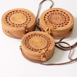 image-Handmade Rattan Woven Round Bag 20cm Hollow Straw Crossbody Bag