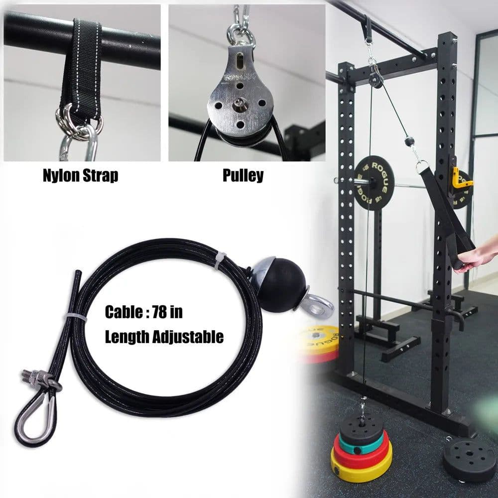 image-Cable Machine Attachment Rope with Pulley for Triceps Training