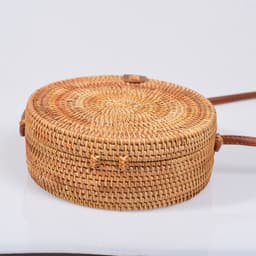 image-Handmade Rattan Woven Butterfly Bag Round Straw Messenger Bag Brown
