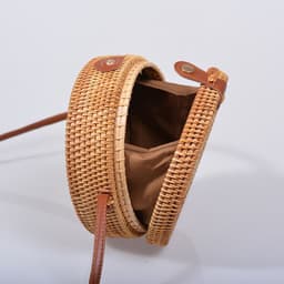 image-Handmade Rattan Woven Butterfly Bag Round Straw Messenger Bag Brown