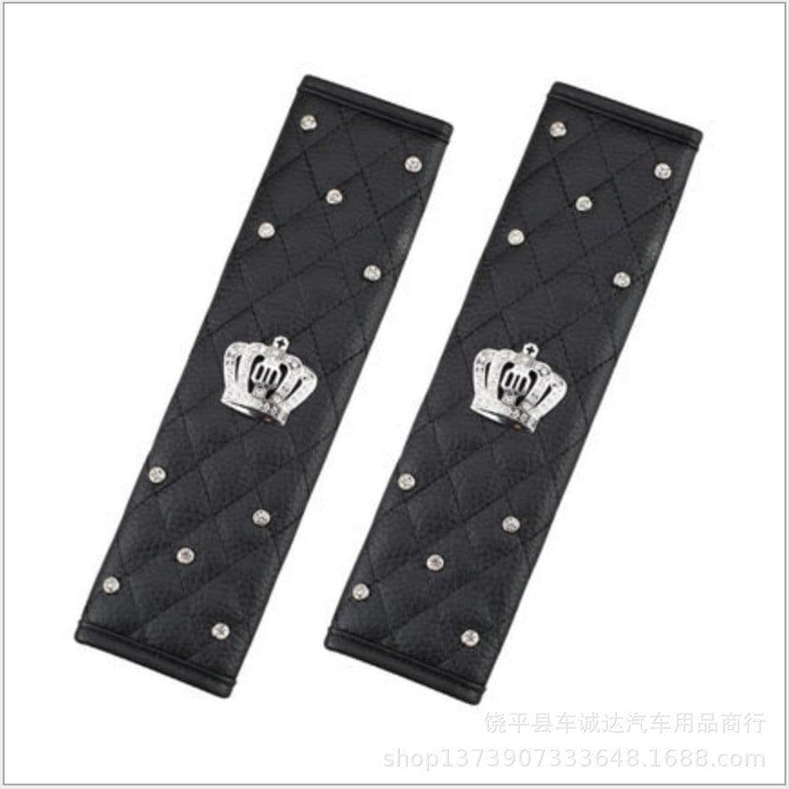 image-Crown Seat Belt Shoulder Pad with One-Button Start Ring Black