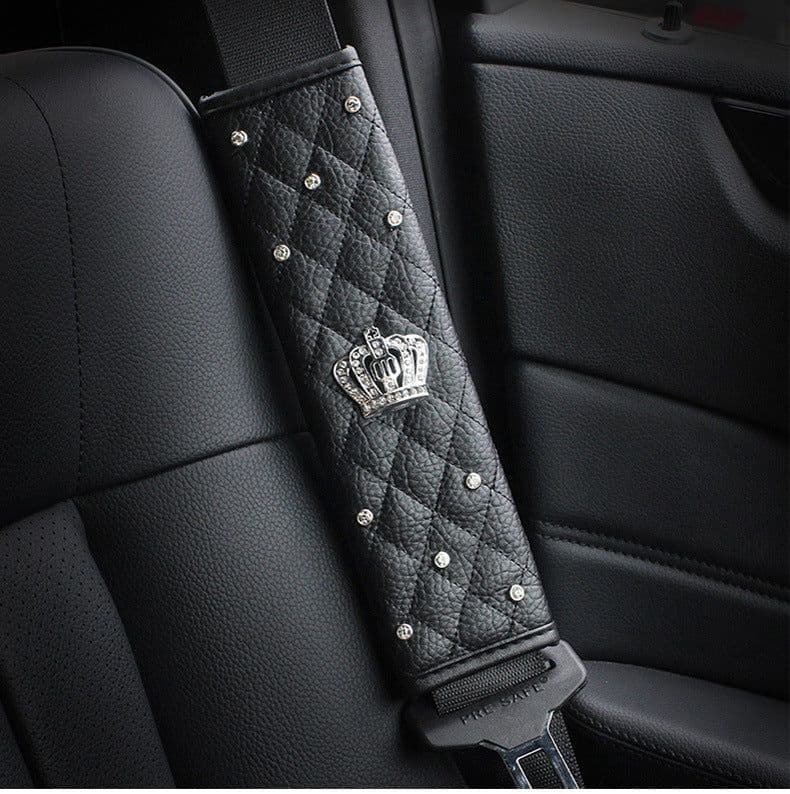 image-Crown Seat Belt Shoulder Pad with One-Button Start Ring Black