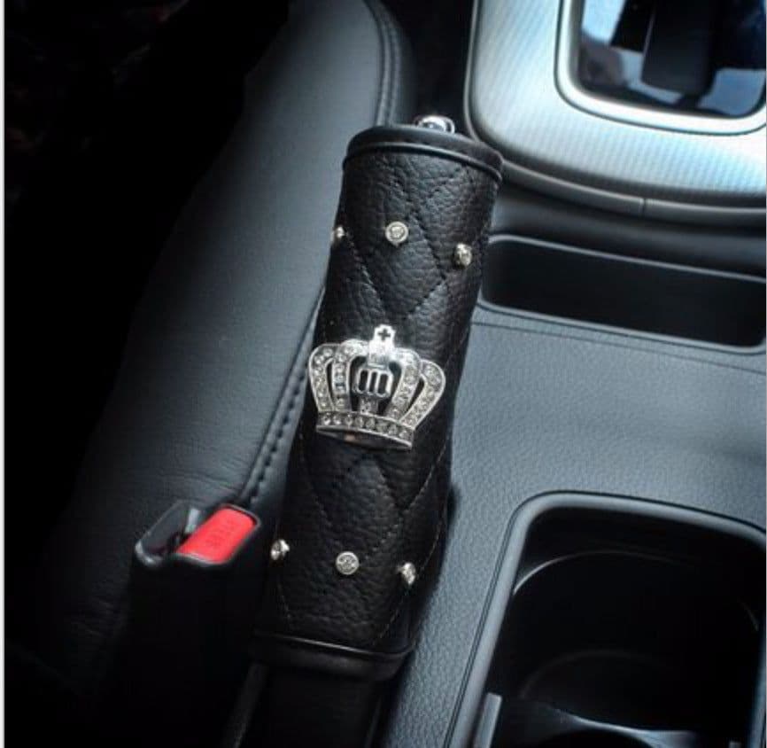 image-Crown Seat Belt Shoulder Pad with One-Button Start Ring Black