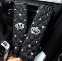 image-Crown Seat Belt Shoulder Pad with One-Button Start Ring Black