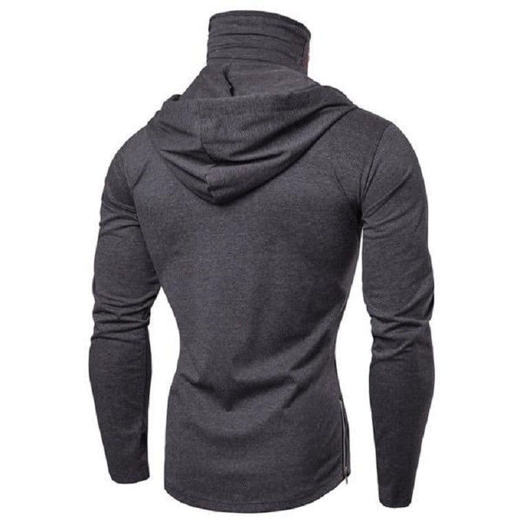 image-Men's Hooded Skull Print Long Sleeve T-Shirt Black High Neck