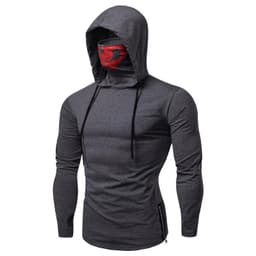 image-Men's Hooded Skull Print Long Sleeve T-Shirt Black High Neck