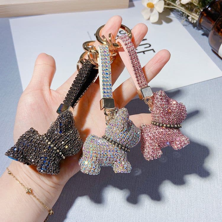 image-Rhinestone Dog Keychain Pendant Bag Charm Women's Accessories