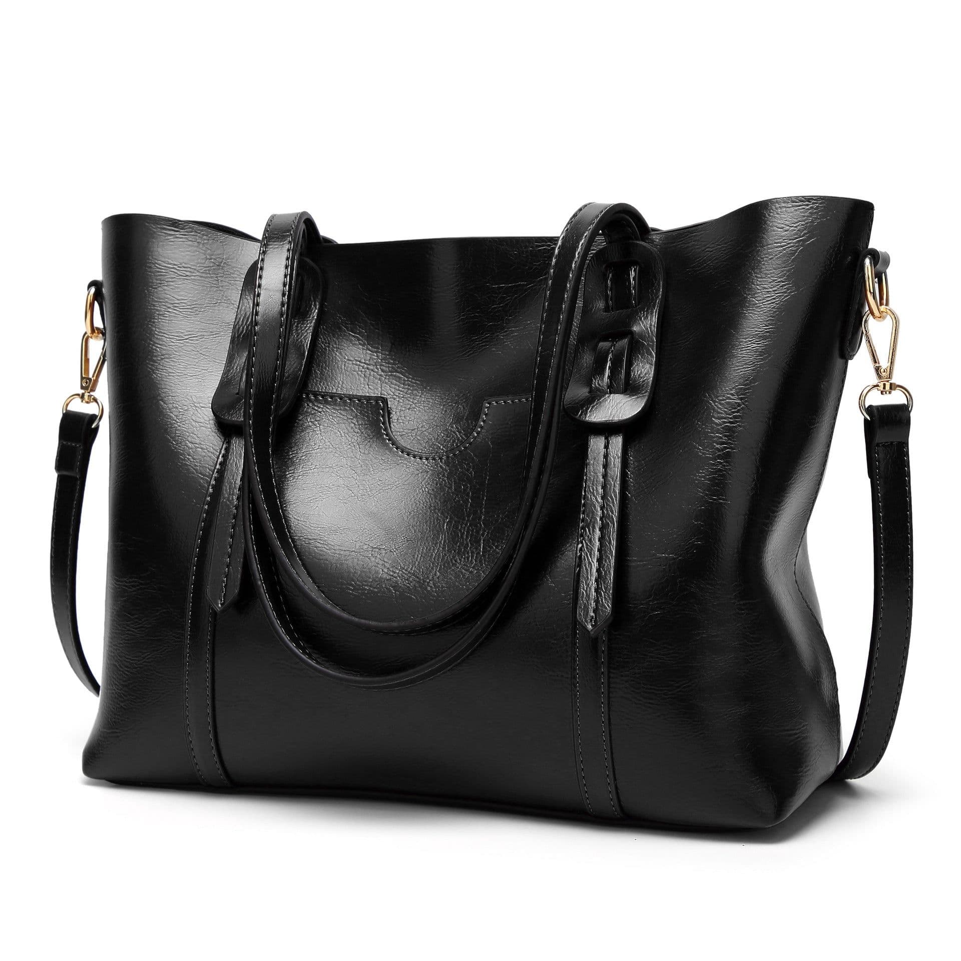 image-Han Yaris Women's PU Leather Tote Handbag - Brown Retro Style