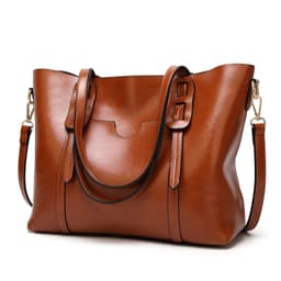 image-Han Yaris Women's PU Leather Tote Handbag - Brown Retro Style
