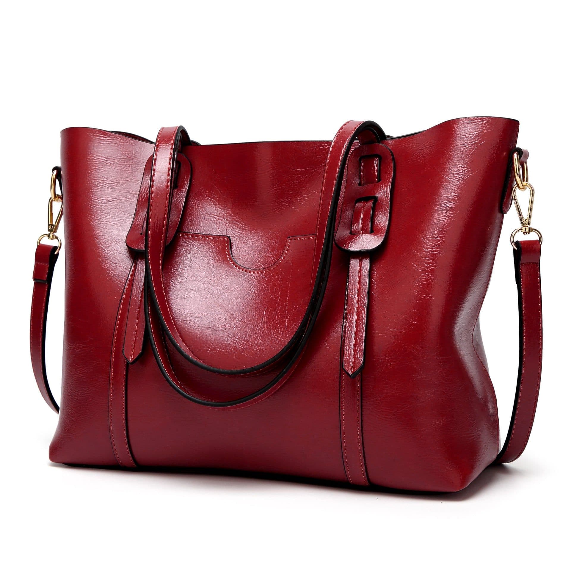 image-Han Yaris Women's PU Leather Tote Handbag - Brown Retro Style