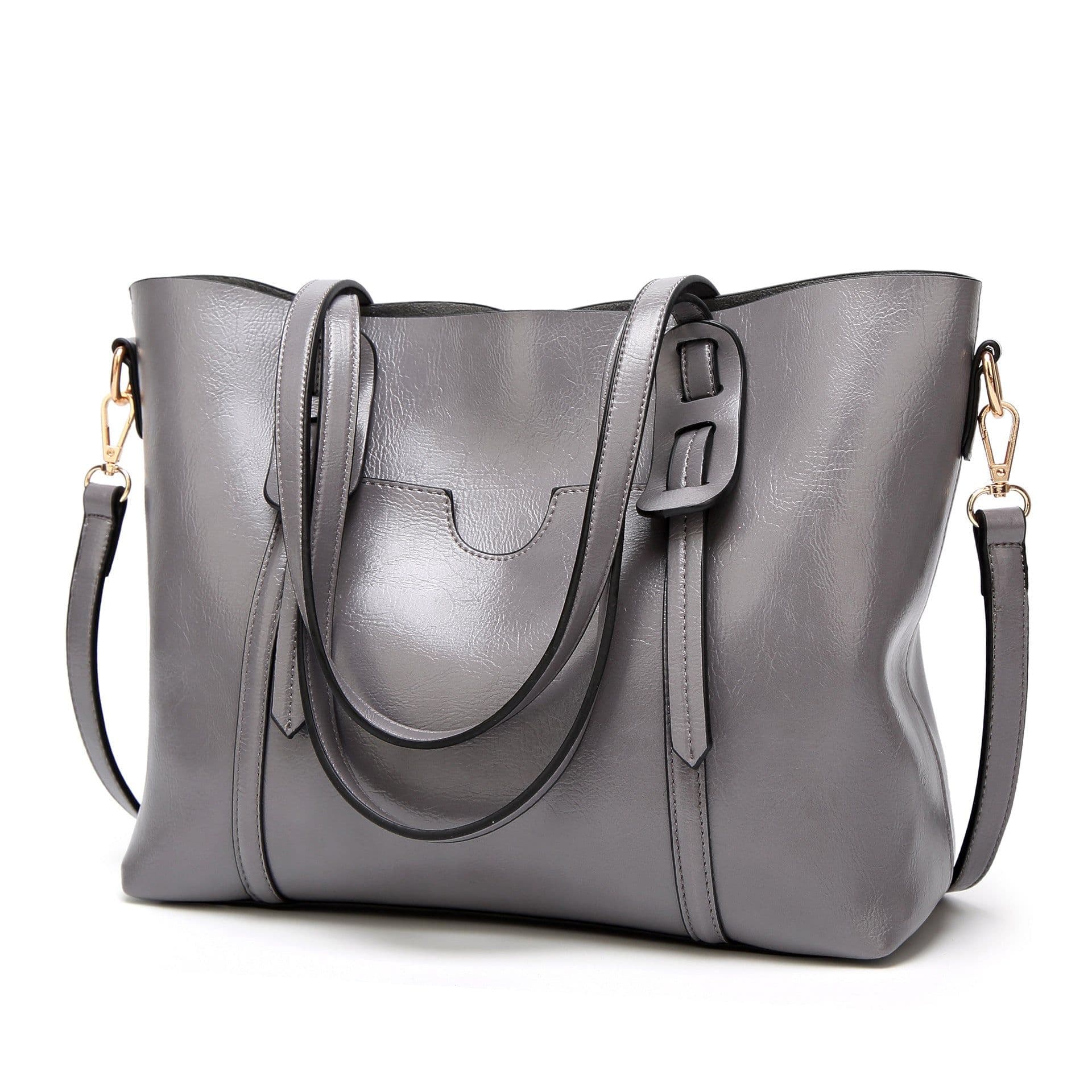 image-Han Yaris Women's PU Leather Tote Handbag - Brown Retro Style
