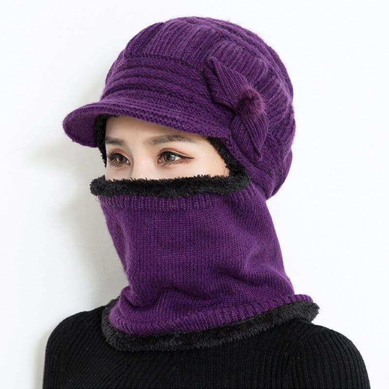 image-Sibeiro Rabbit Fur Knit Hat Scarf Winter Windproof Cap for Women