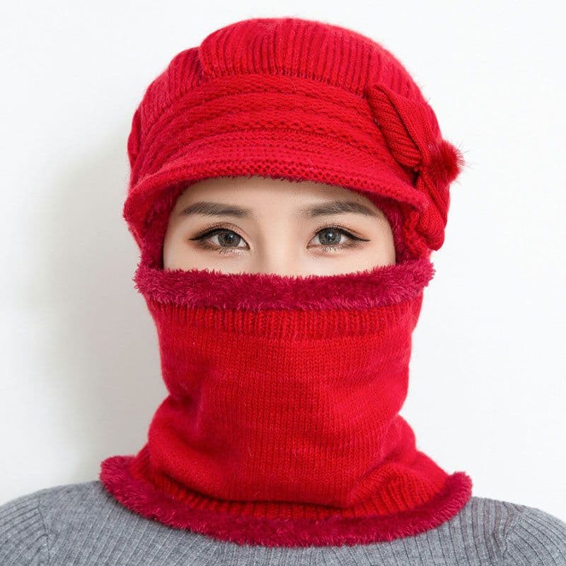 image-Sibeiro Rabbit Fur Knit Hat Scarf Winter Windproof Cap for Women