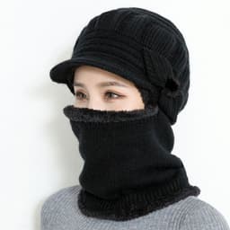 image-Sibeiro Rabbit Fur Knit Hat Scarf Winter Windproof Cap for Women