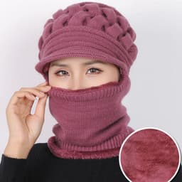 image-Sibeiro Rabbit Fur Knit Hat Scarf Winter Windproof Cap for Women