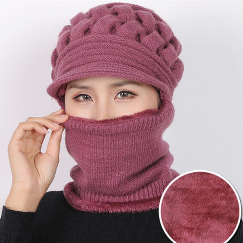 image-Sibeiro Rabbit Fur Knit Hat Scarf Winter Windproof Cap for Women