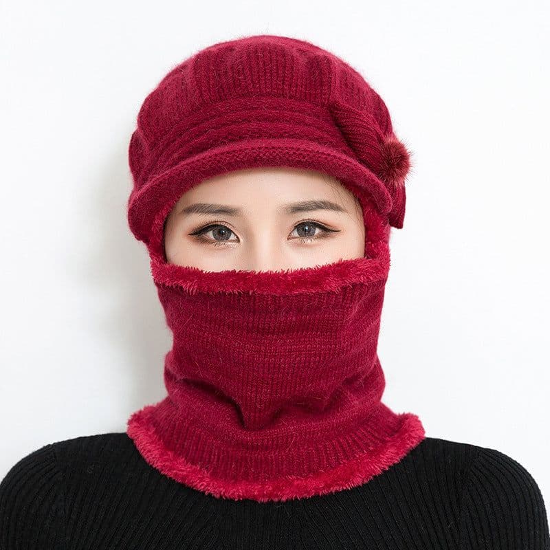 image-Sibeiro Rabbit Fur Knit Hat Scarf Winter Windproof Cap for Women