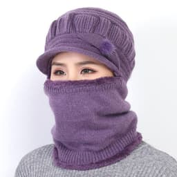 image-Sibeiro Rabbit Fur Knit Hat Scarf Winter Windproof Cap for Women