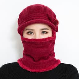 image-Sibeiro Rabbit Fur Knit Hat Scarf Winter Windproof Cap for Women