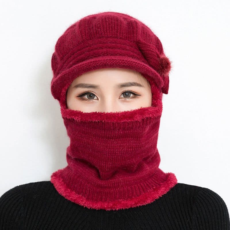 image-Sibeiro Rabbit Fur Knit Hat Scarf Winter Windproof Cap for Women