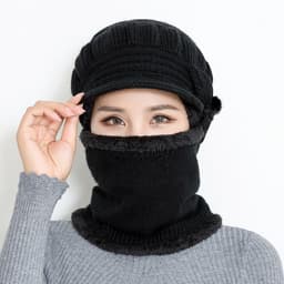 image-Sibeiro Rabbit Fur Knit Hat Scarf Winter Windproof Cap for Women