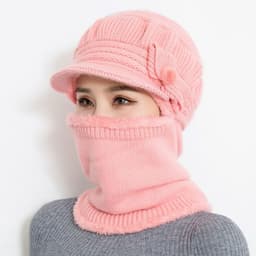 image-Sibeiro Rabbit Fur Knit Hat Scarf Winter Windproof Cap for Women