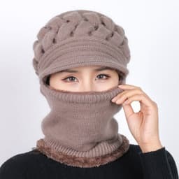 image-Sibeiro Rabbit Fur Knit Hat Scarf Winter Windproof Cap for Women