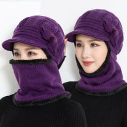 image-Sibeiro Rabbit Fur Knit Hat Scarf Winter Windproof Cap for Women