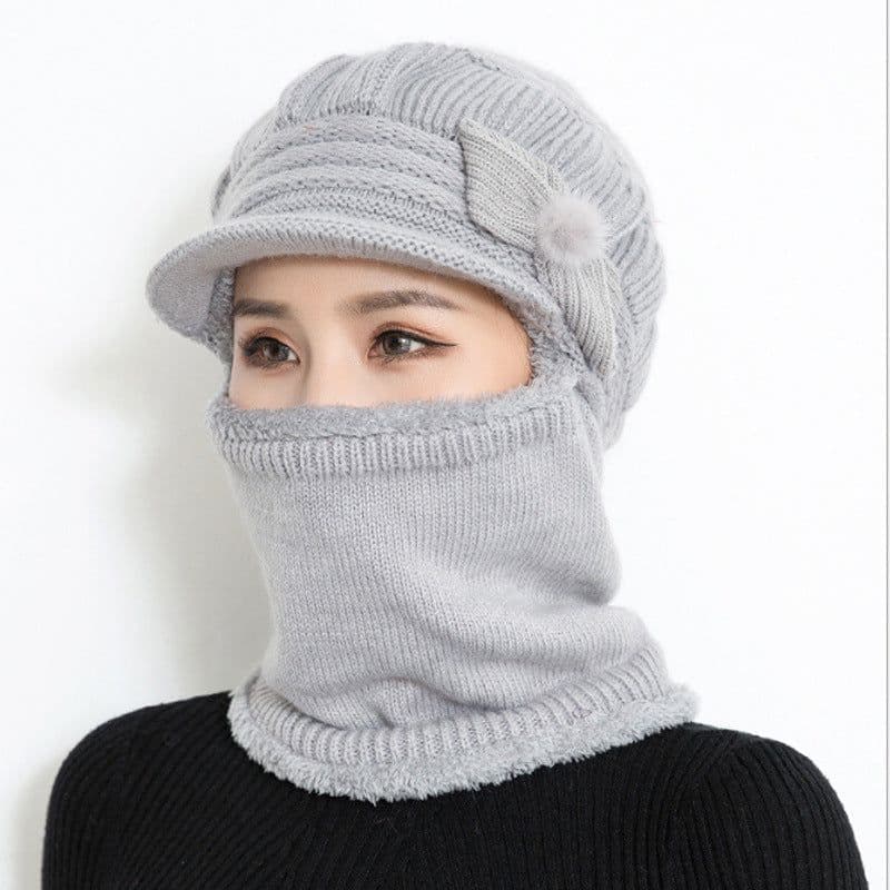 image-Sibeiro Rabbit Fur Knit Hat Scarf Winter Windproof Cap for Women