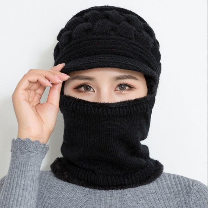 image-Sibeiro Rabbit Fur Knit Hat Scarf Winter Windproof Cap for Women