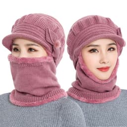 image-Sibeiro Rabbit Fur Knit Hat Scarf Winter Windproof Cap for Women